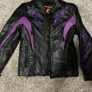Black & Purple Women's Leather Motorcycle Jacket